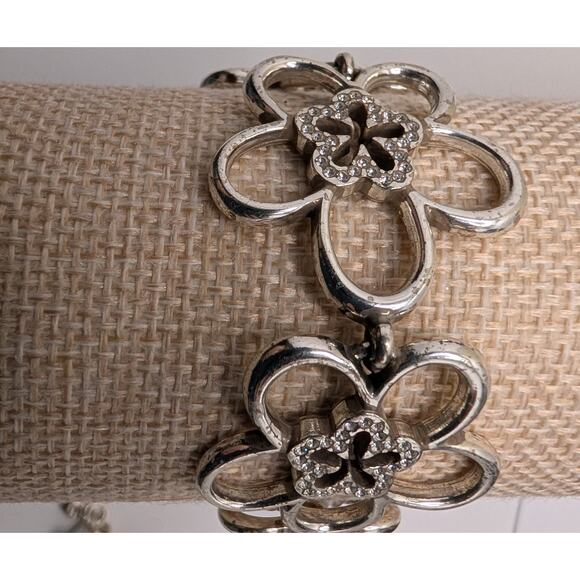 Brighton Flower Link Bracelet 7.5in Silver Tone Crystal Accents - Picture 6 of 8